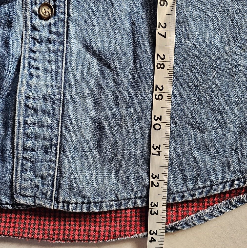 VTG LL Bean Denim Red Check Flannel Lined Shirt Jacket XLT USA Heritage Workwear - Picture 11 of 11